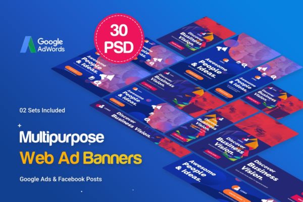 多用途多尺寸谷歌Banner大洋岛精选广告模板 Multipurpose, Business, Startup Banners Ad
