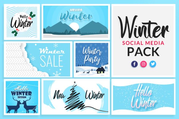 冬季冰雪主题社交媒体设计素材包 Winter Social Media Templates缩略图 冬季冰雪主题社交媒体设计素材包 Winter Social Media Templates