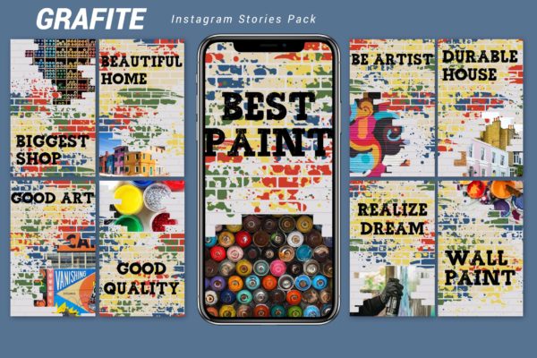 街头涂鸦自喷漆图画风格Instagram社交品牌故事素材包 Grafite – Instagram Story Pack缩略图 街头涂鸦自喷漆图画风格Instagram社交品牌故事素材包 Grafite – Instagram Story Pack