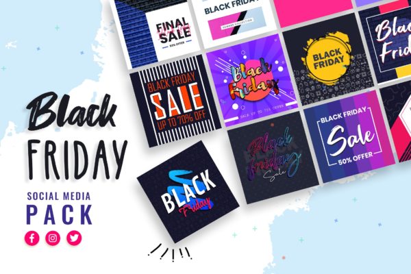 黑色星期五购物节主题社交媒体推广设计素材包 Black Friday Social Media Templates缩略图 黑色星期五购物节主题社交媒体推广设计素材包 Black Friday Social Media Templates