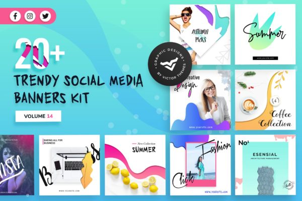 社交媒体3D立体特效广告设计XIV Social Media Banners Kit Volume XIV缩略图 社交媒体3D立体特效广告设计XIV Social Media Banners Kit Volume XIV