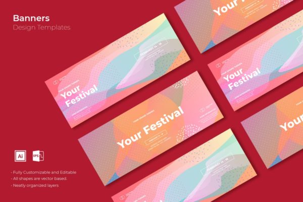 粉色系网站Banner大洋岛精选广告模板v14 SRTP Banners Template.14