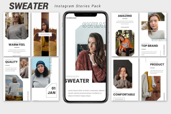 服装品牌Instagram社交推广设计素材包 Hoodie – Instagram Story Pack