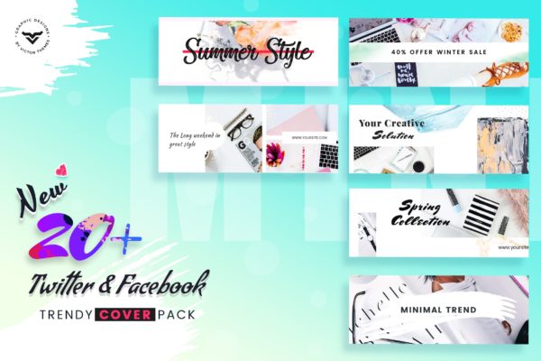 20+Facebook&Twitter社交网站时尚封面设计模板大洋岛精选 Facebook & Twitter Cover Social Media Templates