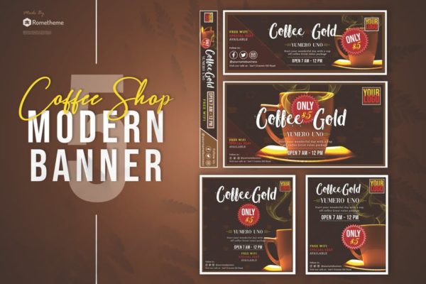 咖啡&咖啡店品牌广告Banner设计模板素材 Coffee Shop Banner Pack Template缩略图 咖啡&咖啡店品牌广告Banner设计模板素材 Coffee Shop Banner Pack Template