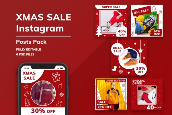 圣诞节主题促销Instagram广告设计素材 Christmas Sale Instagram Posts Pack缩略图 圣诞节主题促销Instagram广告设计素材 Christmas Sale Instagram Posts Pack