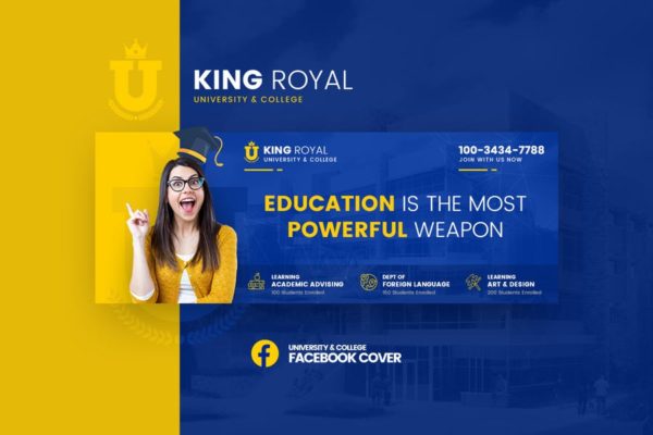 大学招生社交宣传大洋岛精选广告模板 KingRoyal – University Facebook Cover Template缩略图 大学招生社交宣传大洋岛精选广告模板 KingRoyal – University Facebook Cover Template