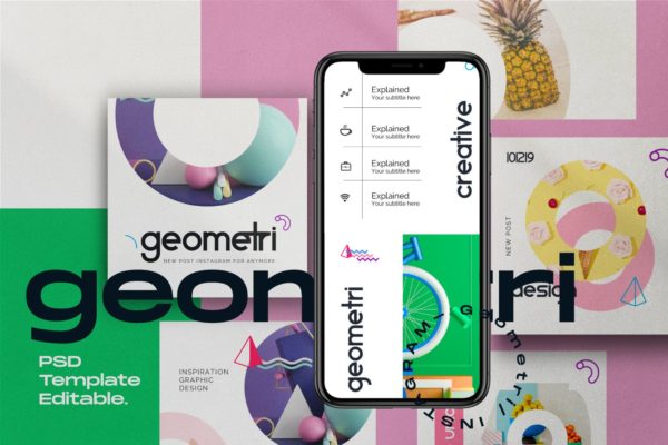 创意几何图形设计风格社交媒体素材包v2 Geometri – Pack 2 Social Media Kit Post+Stories缩略图 创意几何图形设计风格社交媒体素材包v2 Geometri – Pack 2 Social Media Kit Post+Stories