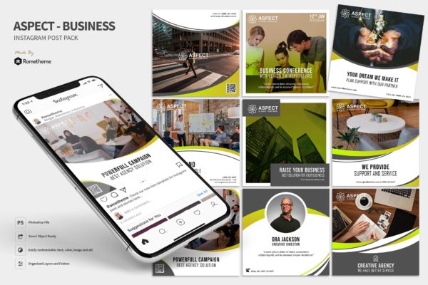 创意企业社交宣传推广贴图设计PSD模板大洋岛精选 Aspect – Creative Business Instagram Post HR缩略图 创意企业社交宣传推广贴图设计PSD模板大洋岛精选 Aspect – Creative Business Instagram Post HR