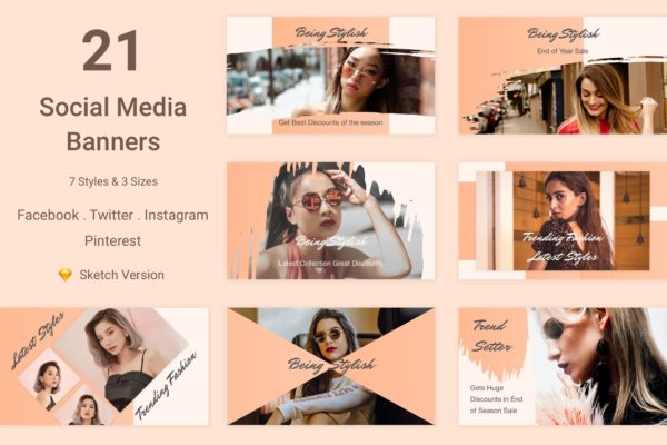 21款社交媒体广告Banner设计SKETCH模板大洋岛精选v1 21 Social Media Banners Kit (Vol. 1) for Sketch