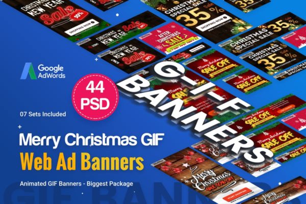 圣诞节促销活动动画广告Banner设计模板 Animated GIF Merry Christmas Banners Ad – 44 PSD