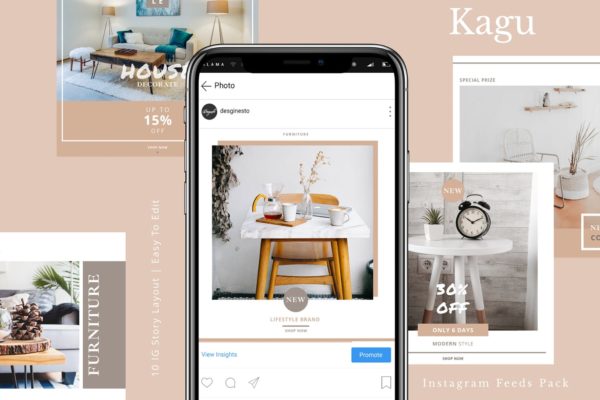 Instagram社交信息流照片贴图设计模板大洋岛精选 Kagu – Instagram Feeds Pack