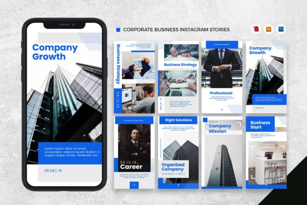 企业品牌Instagram社交宣传设计模板大洋岛精选[AI&PSD] Corporate Business Instagram Stories AI and PSD
