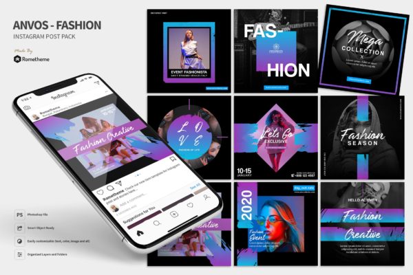 时装发布会&活动社交宣传贴图设计PSD模板大洋岛精选 Anvos – Fashion and Activity Instagram Post HR