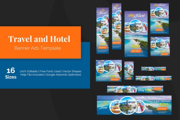 旅行&酒店网站Banner大洋岛精选广告模板 Travel and Hotel Banner Ads Template