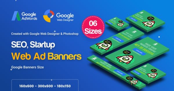 互联网产品宣传推广谷歌Banner大洋岛精选广告模板 C04 SEO, Startup Agency Banners HTML5 – GWD & PSD