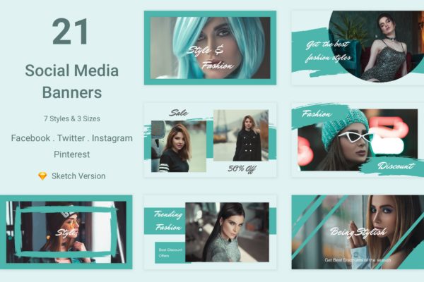 21款自媒体社交广告Banner图设计模板素材v4[SKETCH] 21 Social Media Banners Kit (Vol. 4) for Sketch