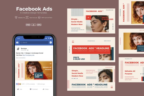 创意时尚奢华品牌Facebook大洋岛精选广告模板素材v13 SRTP – Facebook Ads. v13