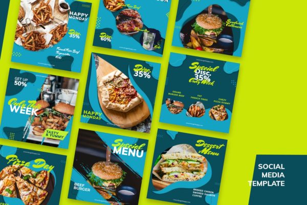社交媒体新媒体美食主题大洋岛精选广告模板 Social Media Fastfood Kit