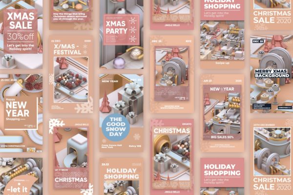 圣诞节3D建模工厂场景背景品牌故事/促销广告模板 Christmas Stories