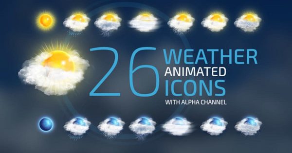 天气预报各种天气状况动态图标视频素材 Weather Forecast Icons Set