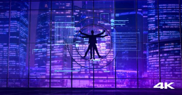 霓虹灯背景下的维特鲁威人大洋岛精选高清视频素材 Vitruvian Man On The Background Of Neon Lights
