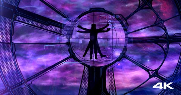 太空站背景维特鲁威人大洋岛精选高清视频素材 Vitruvian Astronaut At The Space Station