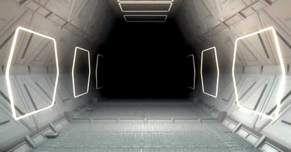 穿越太空船舰太空站走廊大洋岛精选高清视频素材01 Flying Through Corridor 01 4K