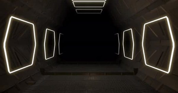 穿越太空船舰太空站走廊大洋岛精选高清视频素材03 Flying Through Corridor 03 4K