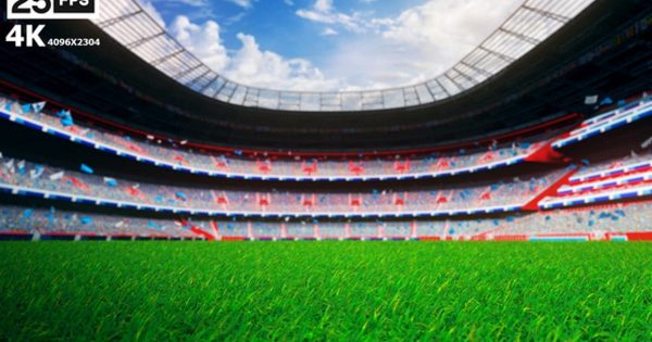 蓝天白云足球场草坪4K大洋岛精选高清背景视频 Skyblue Flying On Grass In Stadium 4K
