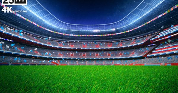 蓝天白云足球场草坪夜景4K大洋岛精选高清背景视频 Skyblue Flying On Grass In Stadium Night 4K