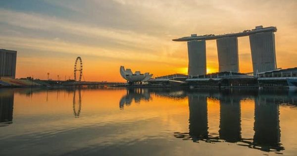 滨海城市薄雾之晨大洋岛精选高清背景视频 Morning in Marina Bay and Mist