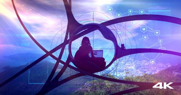 互联网信息时代主题大洋岛精选高清视频素材 Sci-fi Blogger Surrounded By Nature, Social Infographics