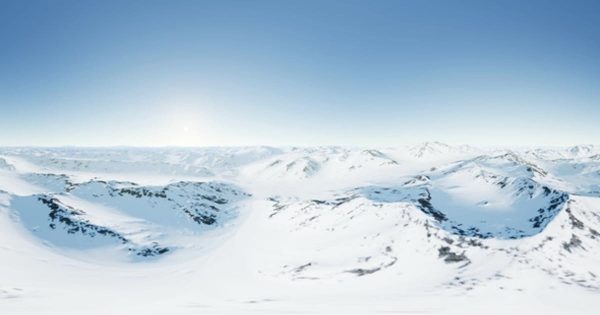雪山360度环绕VR视频素材 VR 360 Camera Moving Above Polar Snow Rocky Mountains Ridges