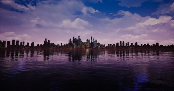 大都市海岸线傍晚时分大洋岛精选高清视频素材 Night City