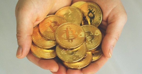 手捧金色比特币高清大洋岛精选视频素材 Bright Golden Coins in Hand