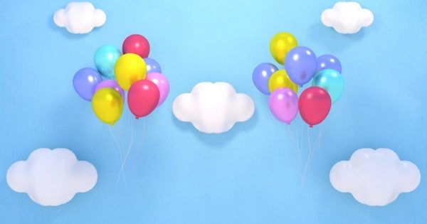 蓝天白云气球烟花高清卡通动画背景视频 Balloons in the Sky and Fireworks