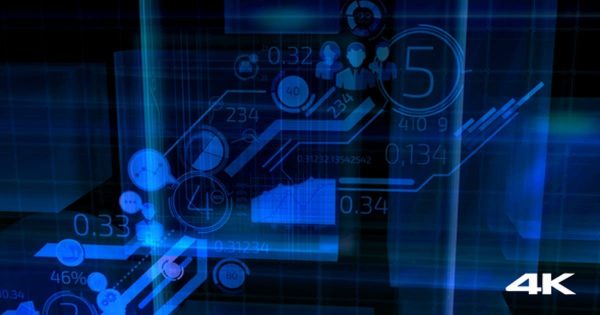 蓝色全息影像信息云高科技背景大洋岛精选视频素材 Blue Holographic Cloud Of Infographics