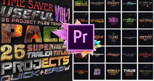 25款超级英雄字幕标题大洋岛精选PR模板 25 SuperHero Titles Pack Mogrt