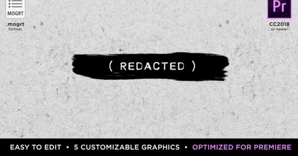黑色笔刷动画背景字幕大洋岛精选PR模板 Redacted Titles | MOGRT for Premiere Pro