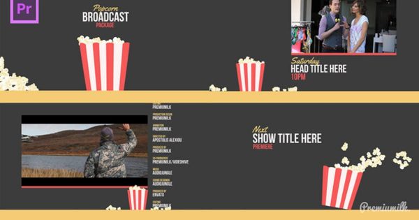 爆米花视频节目预告包装素材大洋岛精选PR模板 Popcorn Broadcast Package Essential Graphics | Mogrt