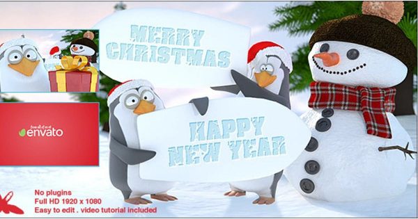 快乐企鹅新年圣诞祝福视频大洋岛精选AE模板 Christmas Penguins
