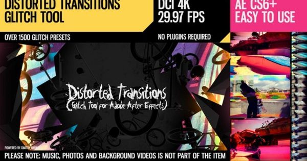 毛刺扭曲过渡视频特效大洋岛精选AE模板 Distorted Transitions (Glitch Tool)