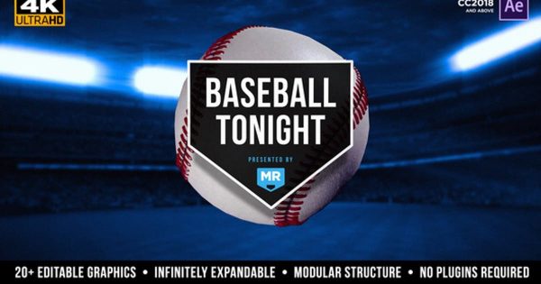 棒球之夜体育运动直播节目片头大洋岛精选AE模板 Baseball Tonight Graphics Package
