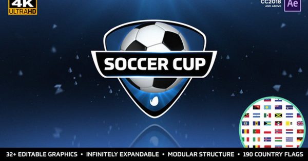 世界杯足球比赛直播节目片头大洋岛精选AE模板 World Soccer Cup – International Soccer Package