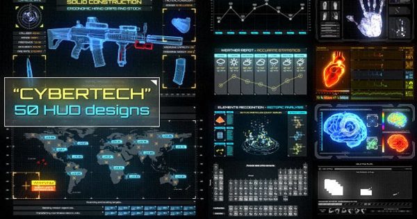 数码科技信息动画视频设计大洋岛精选AE模板 CyberTech HUD Infographic Pack