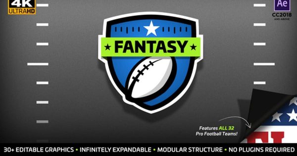 超级碗美式足球橄榄球赛事节目大洋岛精选AE模板 Fantasy Focus | Fantasy Football Kit