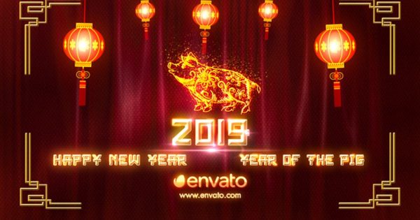 2019年猪年中国新年刺绣金猪特效视频片头大洋岛精选AE模板 Chinese New Year 2019