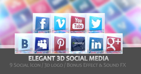 社交媒体3D图标动画大洋岛精选AE模板 Elegant 3D Social Media