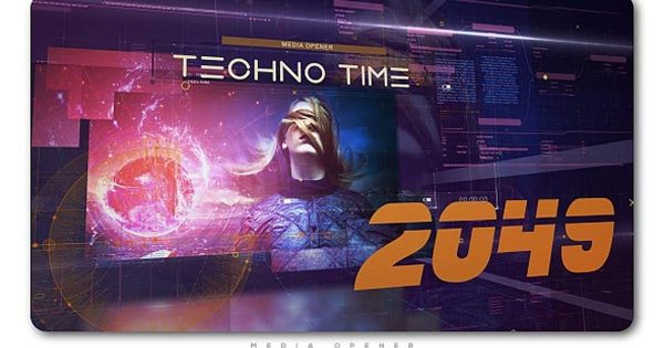 企业品牌发展历程里程碑视频制作大洋岛精选AE模板 Techno Time 2049 Media Opener